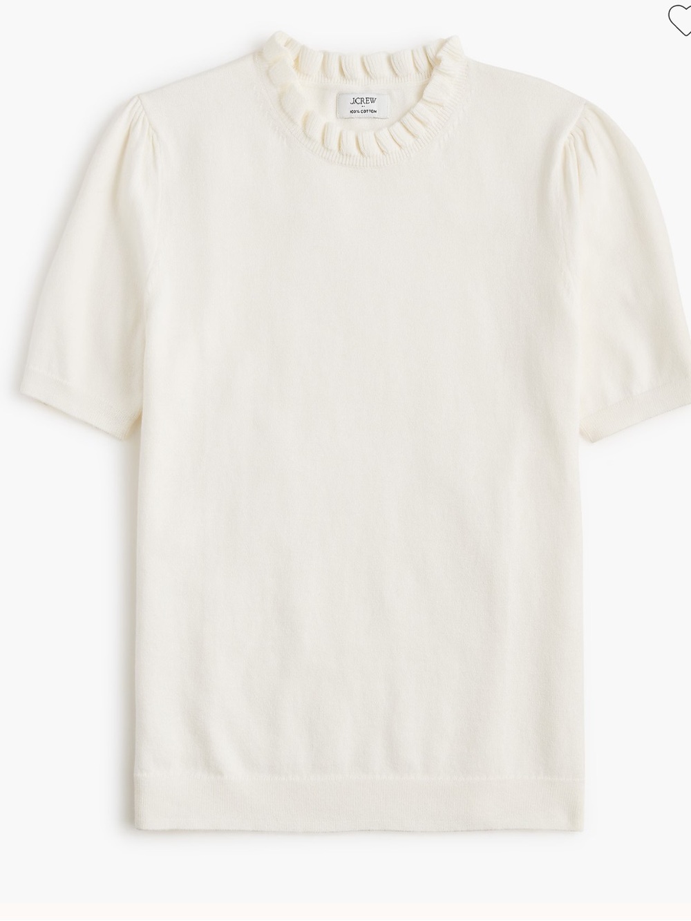 J crew Short-sleeve cotton ruffleneck sweater ivory
